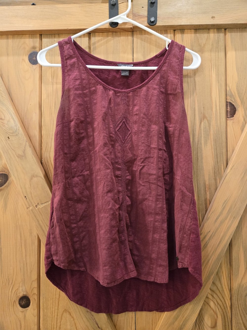 Eddie Bauer Sleeveless Embroidered Tank Top - Wine Red